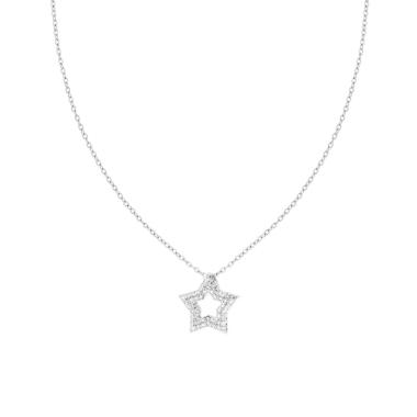 Collana Catena Forzatina Diamantata con Stella e Crystal Bianchi n ACCIAIO