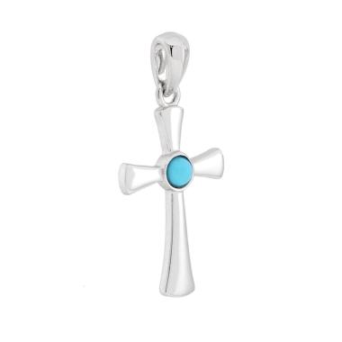 Ciondolo Croce con Pietra Turchese in ARGENTO 925 Galvanica Rodio