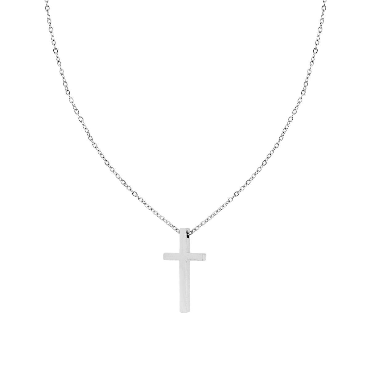 Collana Catena Forzatina Diamantata con Croce in ACCIAIO