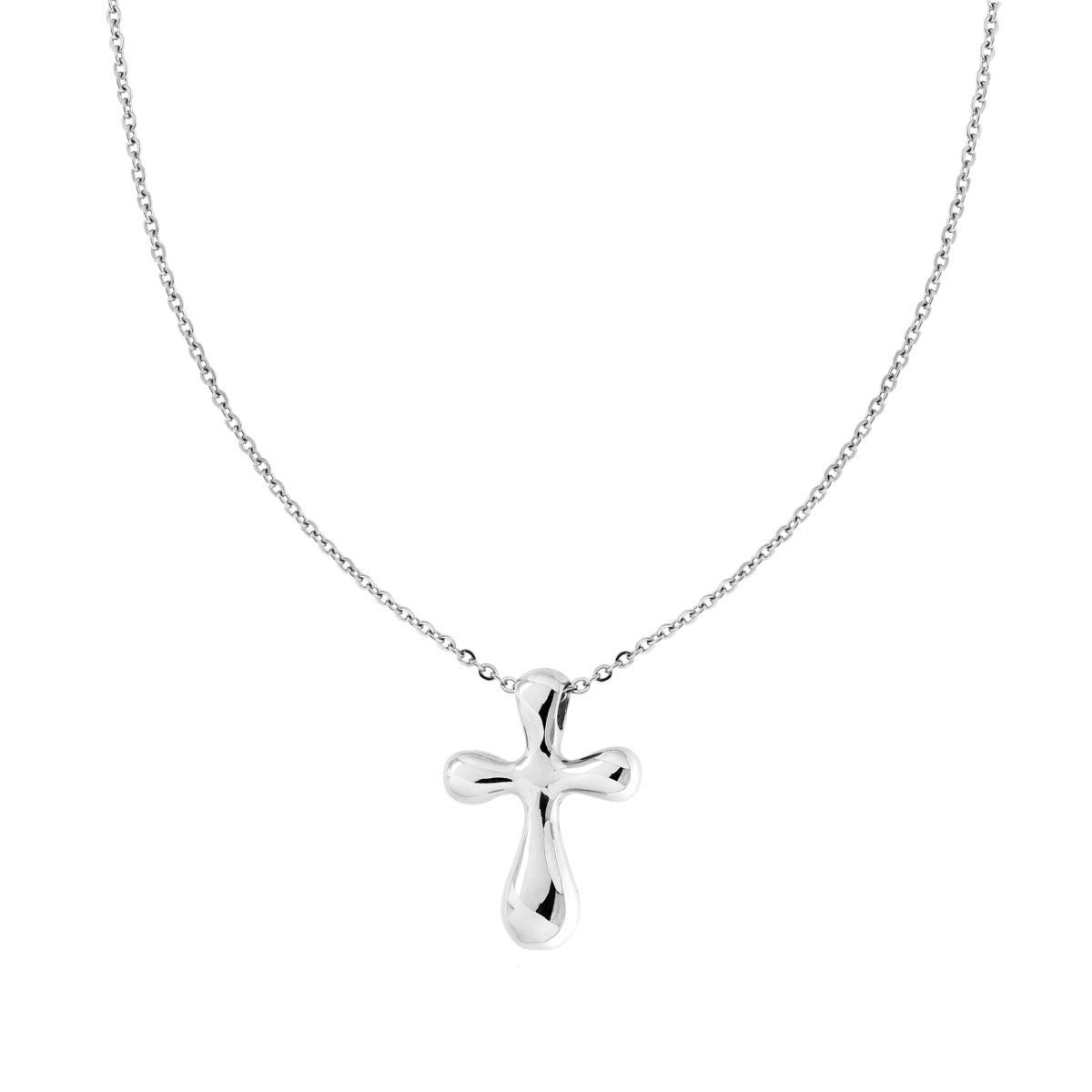 Collana con Catena Forzatina Diamantata con Croce Bubble in ACCIAIO