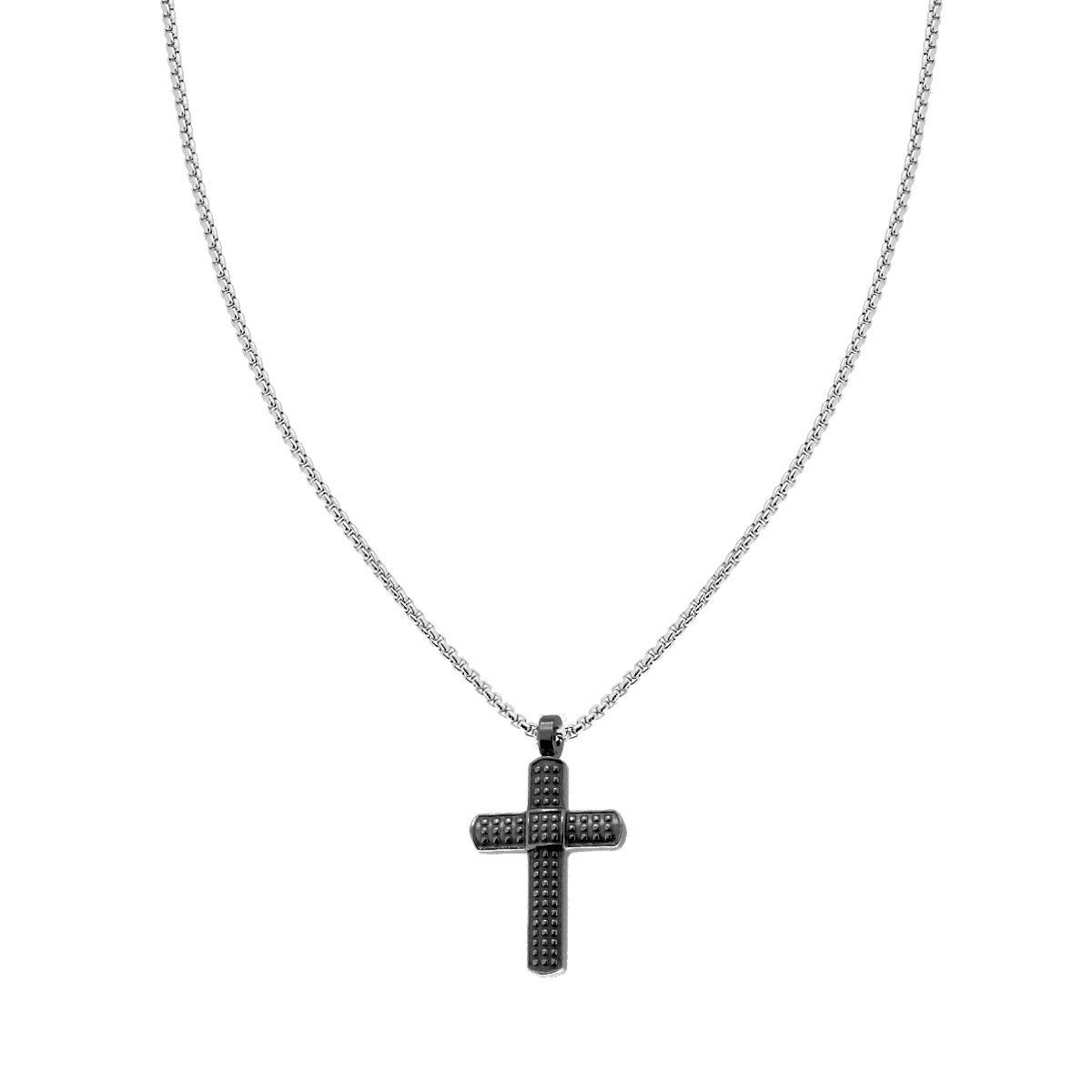 Collana Catena Veneziana Tonda con Croce Nera in ACCIAIO