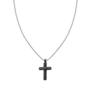 Collana Catena Veneziana Tonda con Croce Nera in ACCIAIO