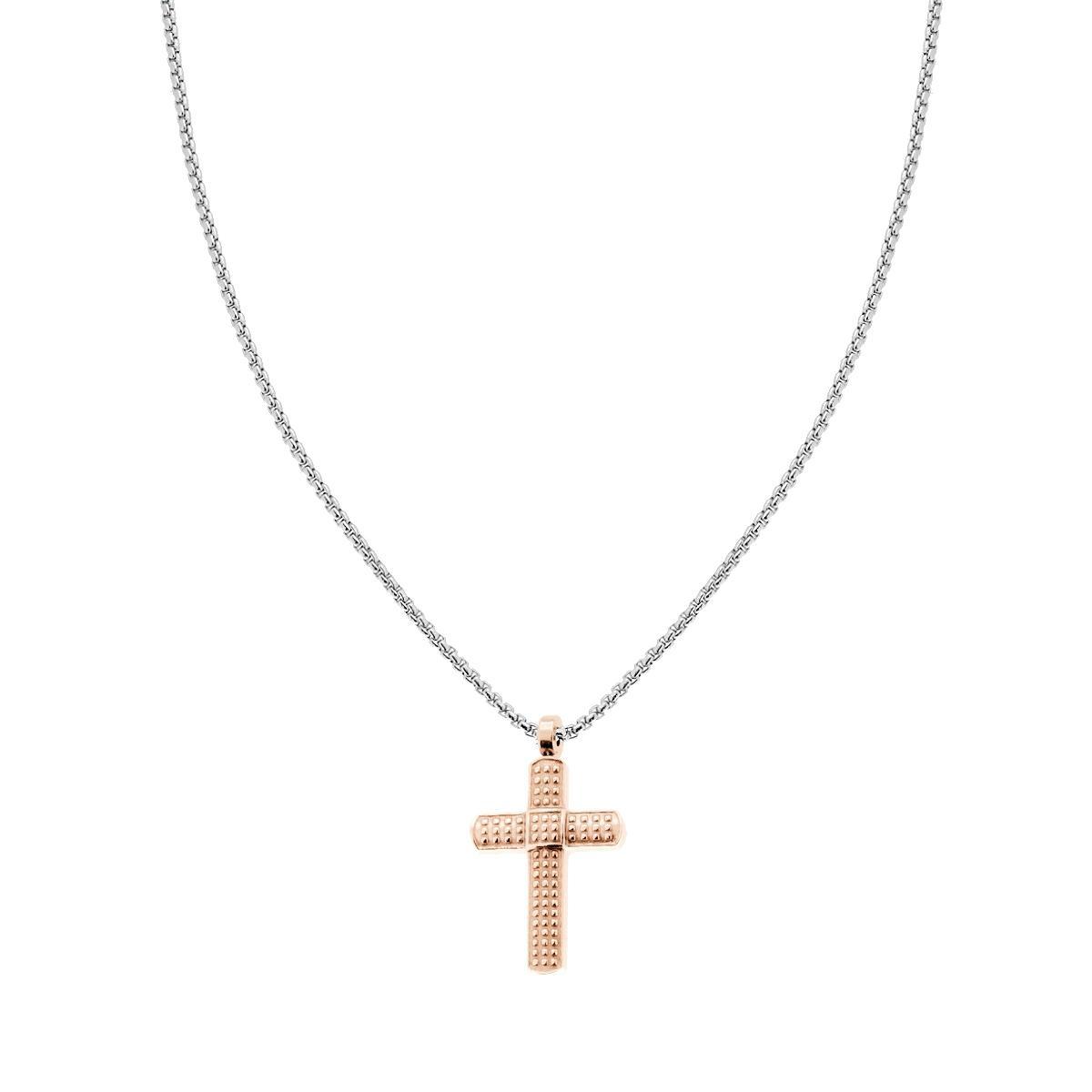Collana Catena Veneziana Tonda con Croce Rosa in ACCIAIO
