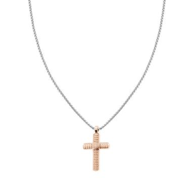 Collana Catena Veneziana Tonda con Croce Rosa in ACCIAIO