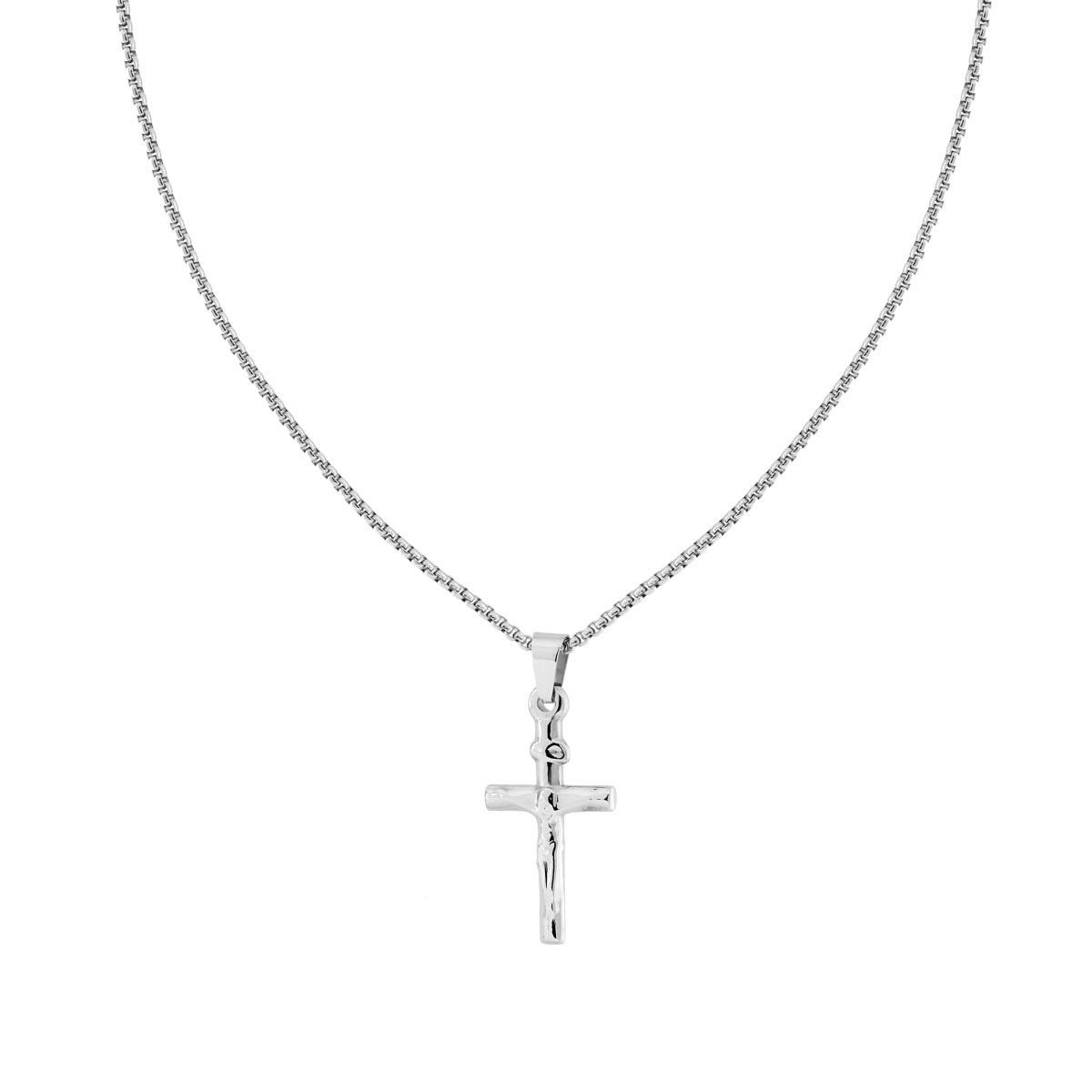 Collana Catena Veneziana Tonda con Croce e Gesu Cristo in ACCIAIO