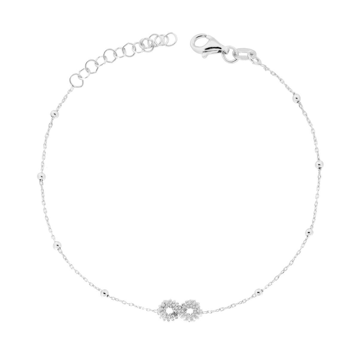 Bracciale Catena Forzatina Diamantata con Infinito Pallinato in ARGENTO 925 Galvanica Rodio
