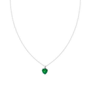 Collana Catena Forzatina Diamantata con Cuore Verde Smeraldo Cubic Zirconia in ARGENTO 925 Galvanica Rodio