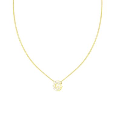 Collana Catena Spiga Diamantata con Lettera Iniziale G e Cubic Zirconia Bianchi in ARGENTO 925 Galvanica Oro