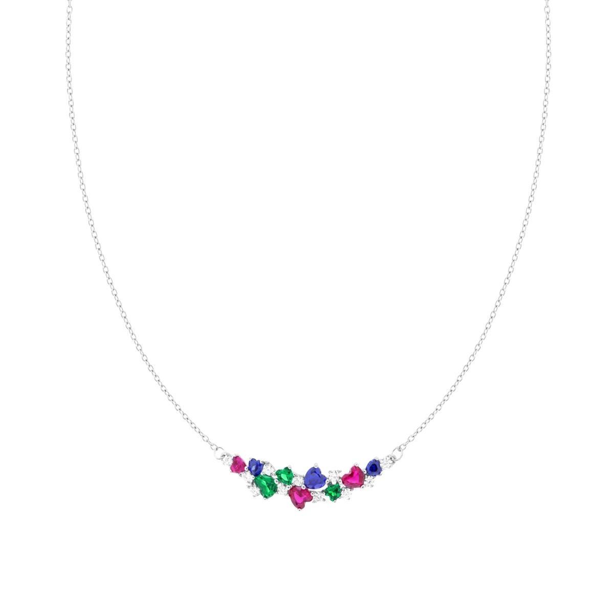Collana Catena Forzatina con Cuori Cubic Zirconia Multicolor in ARGENTO 925 Galvanica Rodio