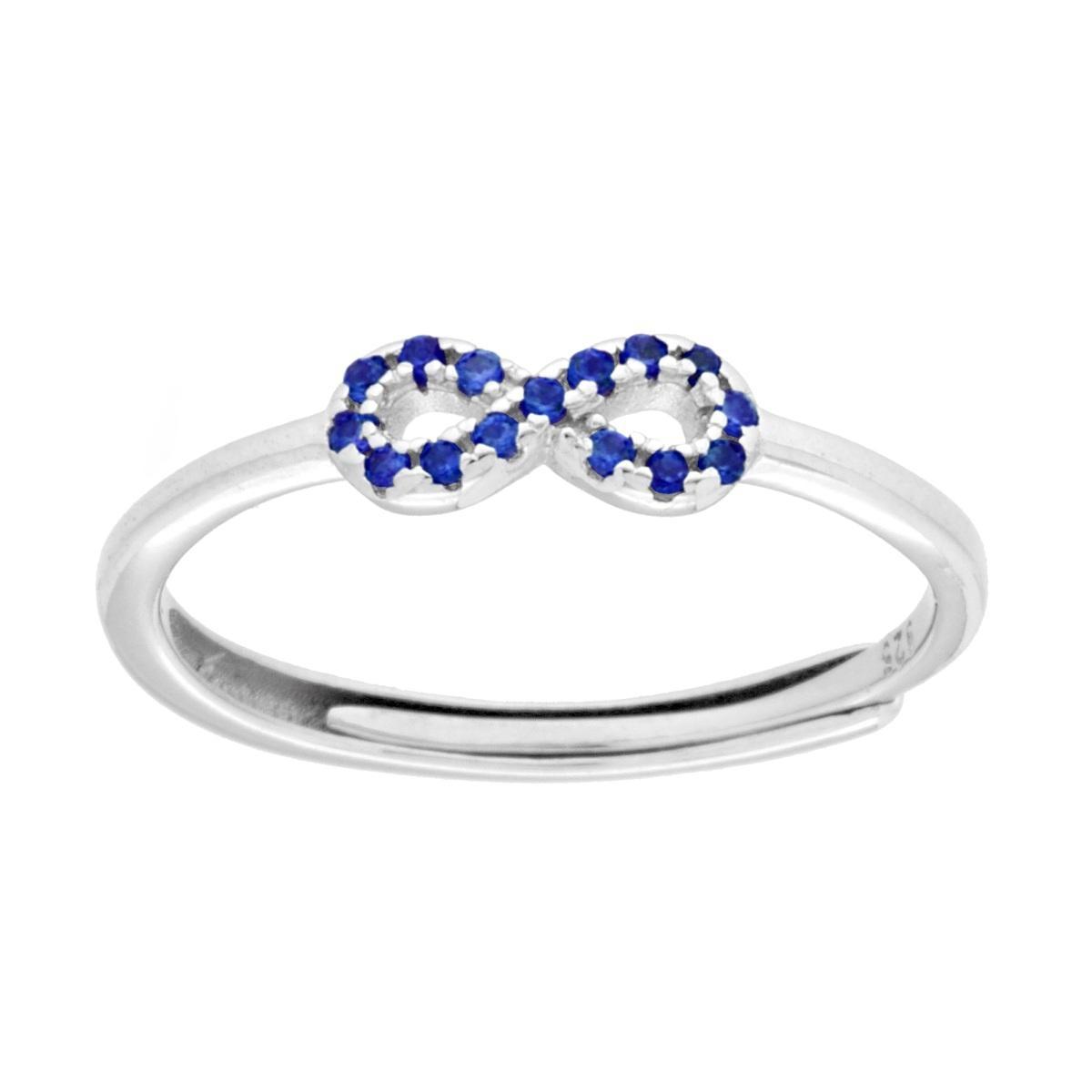 Anello mini Infinito con Cubic Zirconia Blu Zaffiro in ARGENTO 925 Galvanica Rodio