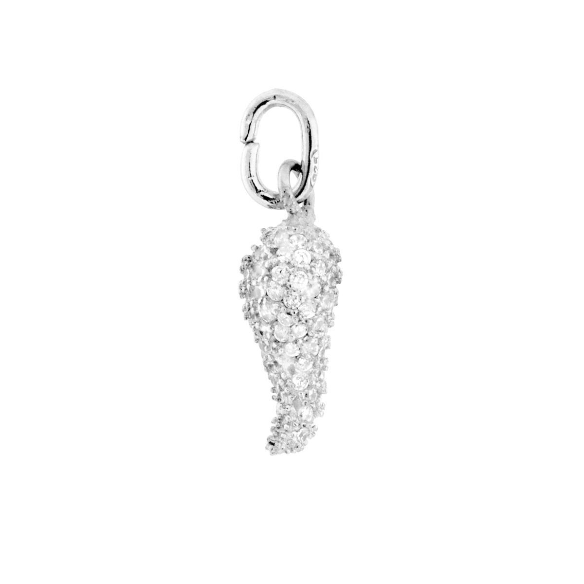 Ciondolo Corno 11 mm con Cubic Zirconia Bianchi in ARGENTO 925 Galvanica Rodio