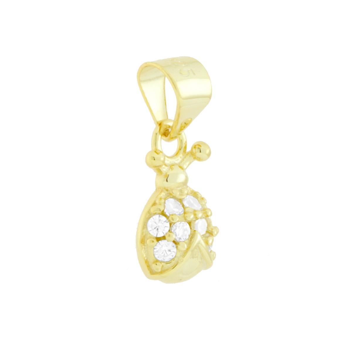 Ciondolo Coccinella con Cubic Zirconia Bianchi in ARGENTO 925 Galvanica Oro