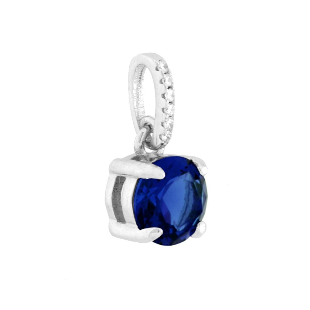 Ciondolo Punto Luce Blu Zaffiro con Cubic Zirconia Bianchi in ARGENTO 925 Galvanica Rodio