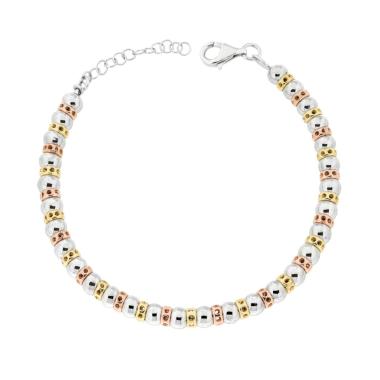 Bracciale Catena con Palline e accessori in ARGENTO 925 Galvanica Rodio Oro e Rosa