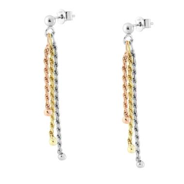 Orecchini Lunghi tre fili Catena Corda Diamantata in ARGENTO 925 Galvanica Rodio Oro e Rosa