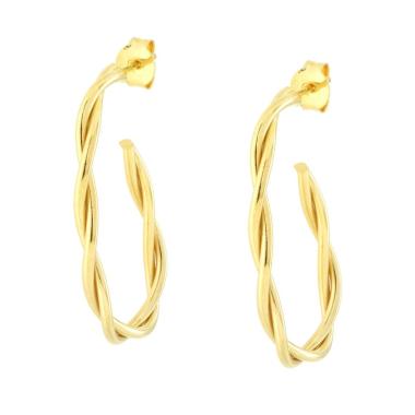 Orecchini Cerchio Ovale canna intrecciata in ARGENTO 925 Galvanica Oro