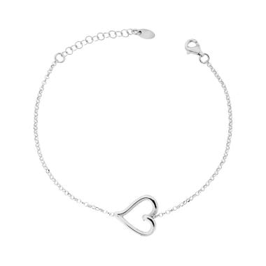 Bracciale Catena Rolo Diamantata con Cuore in ARGENTO 925 Galvanica Rodio