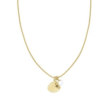 Collana Catena Coda di Topo con Perla e Conchiglia in ACCIAIO colore oro