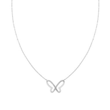 Collana Catena Forzatina con Farfalla e Crystal Bianchi in ACCIAIO
