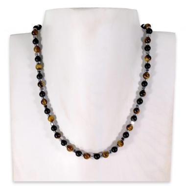 Collana montata in ematite onice nero satinato e occhio di tigre in pezzi