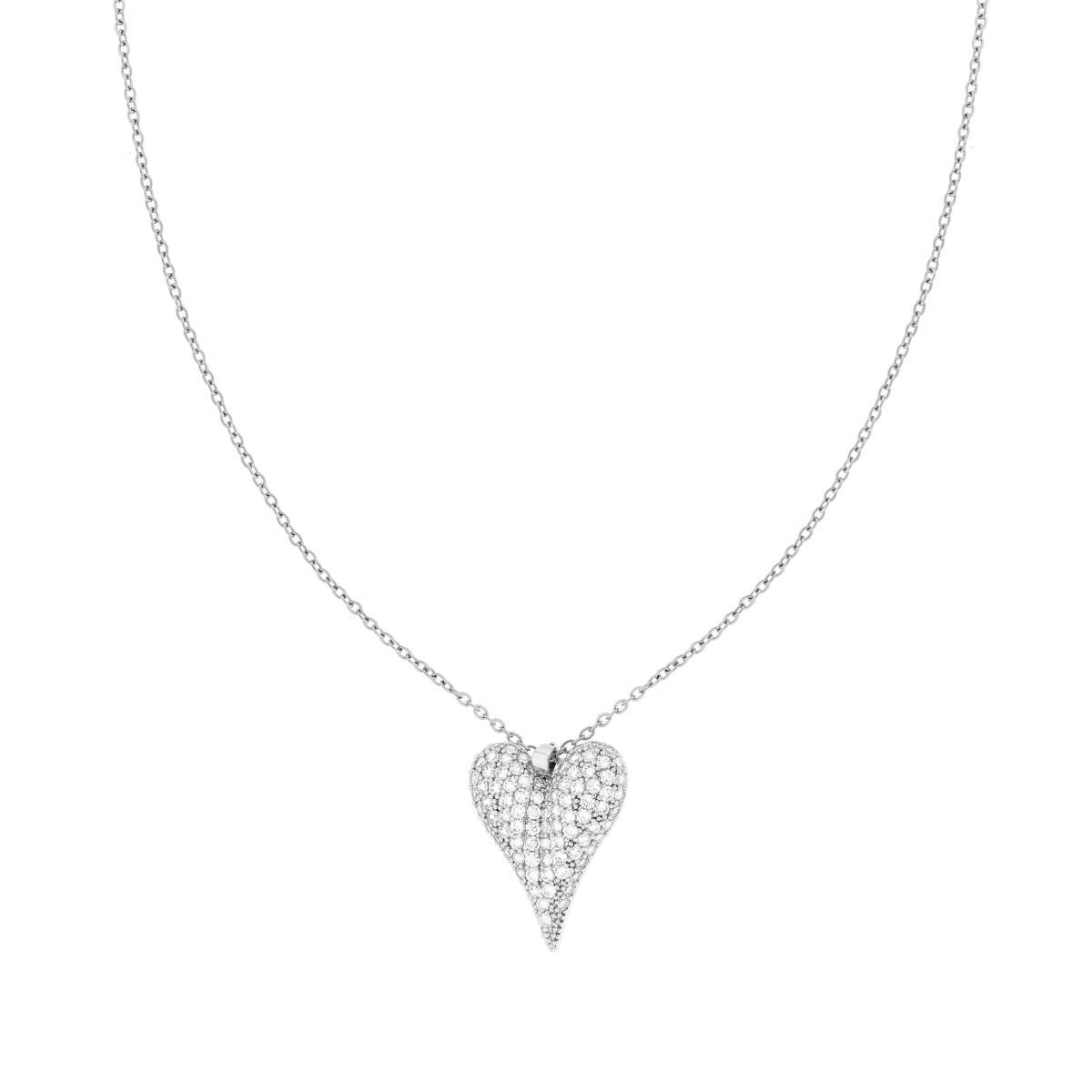 Collana Catena Forzatina con Cuore bombato e Crystal Bianchi in ACCIAIO e OTTONE