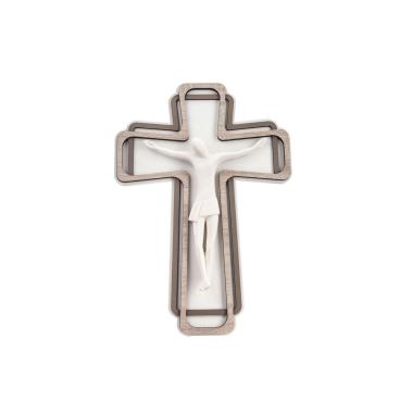 Cristo crocifisso stilizzato bianco su croce legno 25x35 cm Femiano