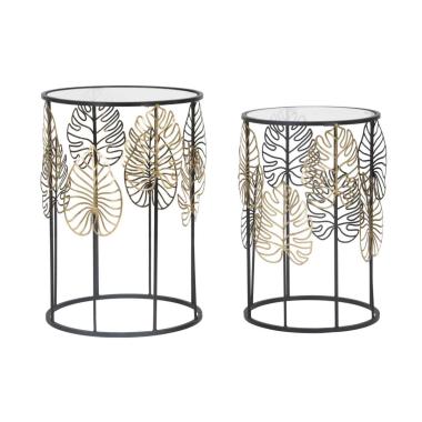 Tavolinetti foglie glam coppia cm Ø 38x55-33x50