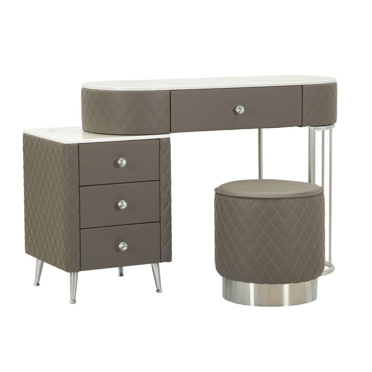 Toeletta sharon grigia c/puff gambe argento cm 120x40x75 (misura puff Ø36x39)