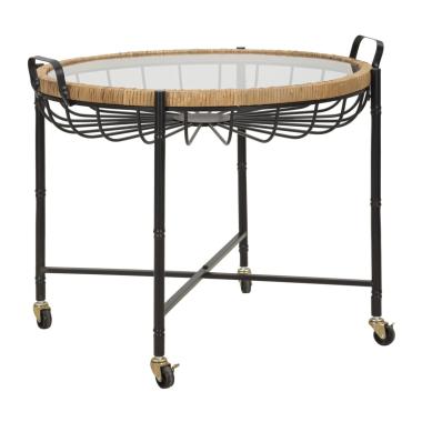 Tavolinetto cebu c/vetro e ruote cm 70,5x65x57