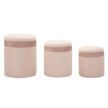 Puff c/contenitore cortina rosa set 3 pz cm Ø 40,5x49,5-35x42-31x38
