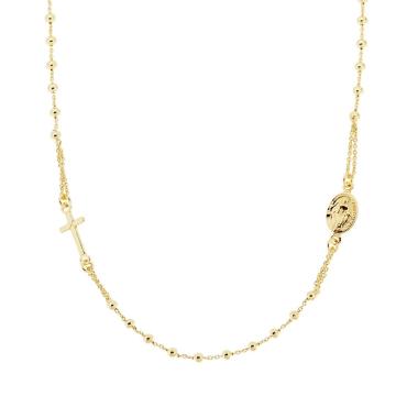Collana Rosario modello Girocollo cm 50 con Grani a pallina liscia mm 2.5 in ARGENTO 925 Galvanica Oro