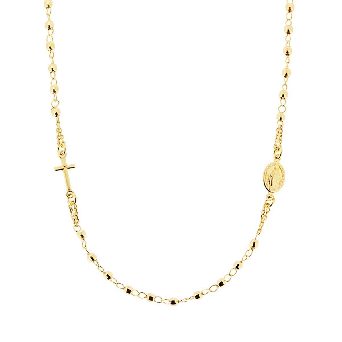 Collana Rosario modello Girocollo cm 50 con Grani a pallina diamantata mm 3 in ARGENTO 925 Galvanica Oro