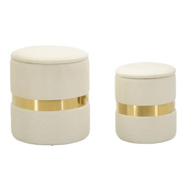 Puff c/contenitore sheffild crema set 2 pz cm Ø 37x42-28x35