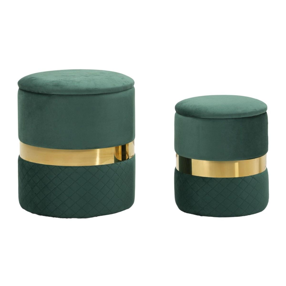 Puff c/contenitore sheffild verde set 2 pz cm Ø 37x42-28x35