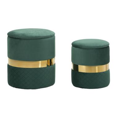 Puff c/contenitore sheffild verde set 2 pz cm Ø 37x42-28x35