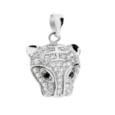 Ciondolo Gatto con Cubic Zirconia Bianchi ARGENTO 925 Galvanica Rodio