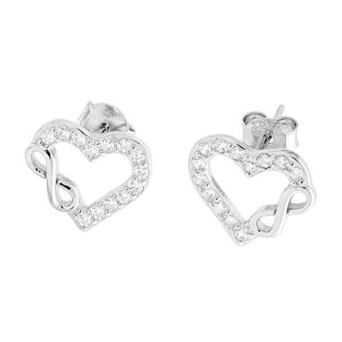 Orecchini Cuore e Infinito con Zirconi Bianchi in ARGENTO 925 Galvanica Rodio