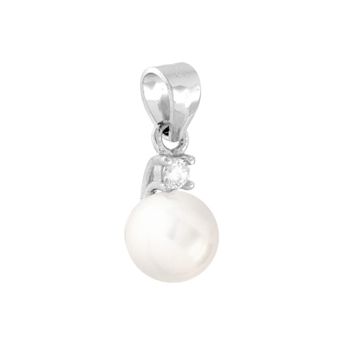 Ciondolo Perla Vetro Perlato mm 6 con Punto Luce Cubic Zirconia Bianco in ARGENTO 925 Galvanica Rodio