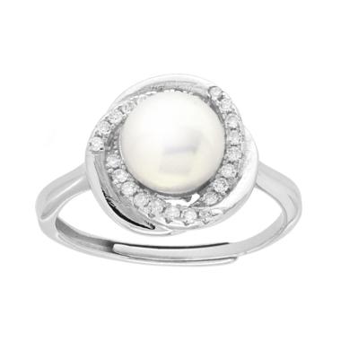 Anello Perla di Fiume con Cubic Zirconia Bianchi in ARGENTO 925 Galvanica Rodio