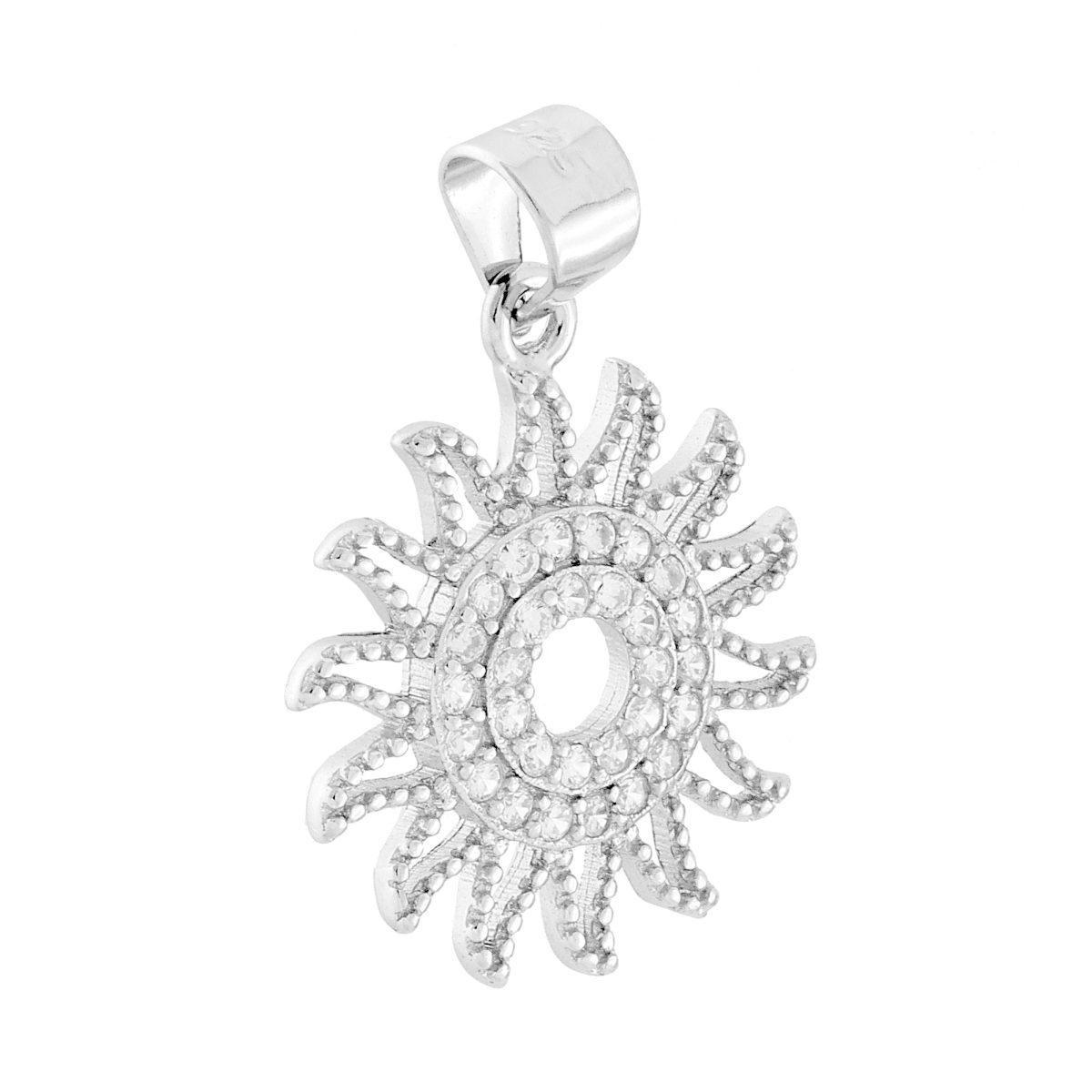 Ciondolo Sole con Cubic Zirconia Bianchi in ARGENTO 925 Galvanica Rodio