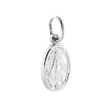 Ciondolo Medaglia Ovale con Madonna Miracolosa mm 18 in ARGENTO 925 Galvanica Rodio