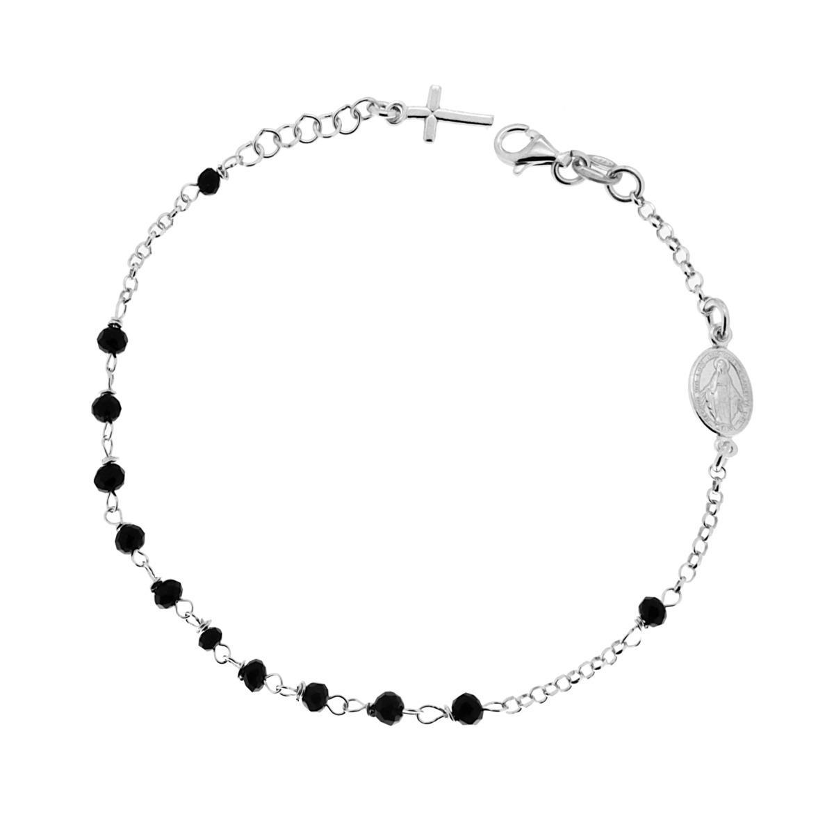 Bracciale Rosario cm 18+2 con Grani in Crystal mm 3.5 colore Nero in ARGENTO 925 Galvanica Rodio