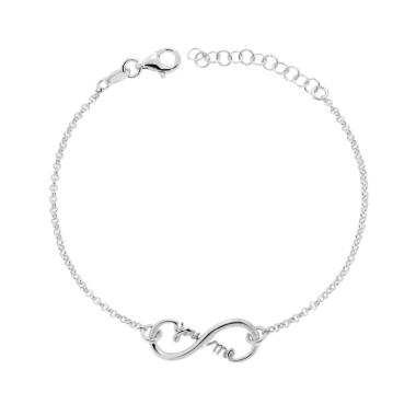 Bracciale Catena Rolo Diamantata con Infinito e scritta You Me in ARGENTO 925 Galvanica Rodio