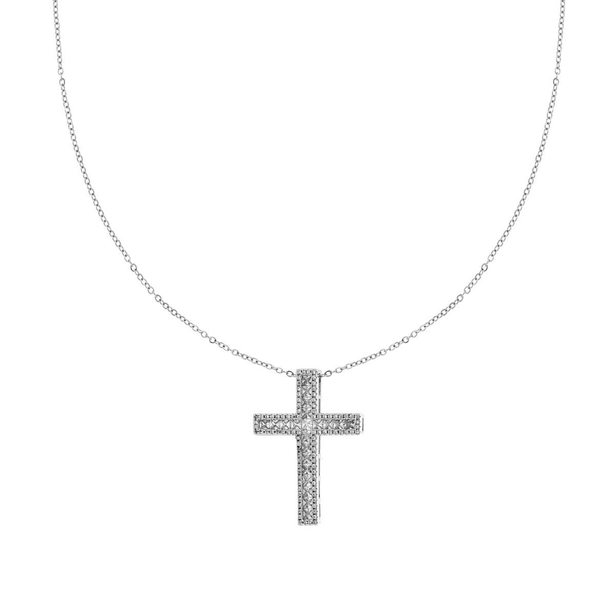 Collana Catena Forzatina con Croce e Crystal Bianchi in ACCIAIO e OTTONE