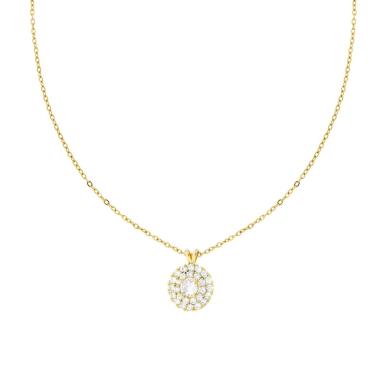 Collana Catena Forzatina Diamantata Tondo con Crystal Bianchi in ACCIAIO e OTTONE colore Oro