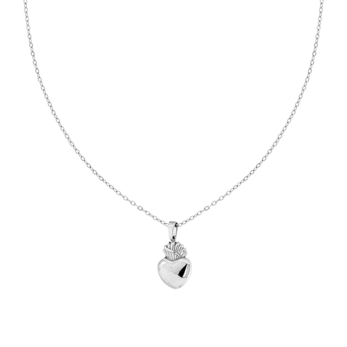 Collana Catena Forzatina Diamantata con Cuore Votivo in ACCIAIO