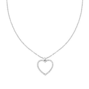 Collana Catena Forzatina Diamantata con Cuore e Crystal Bianchi in ACCIAIO e OTTONE