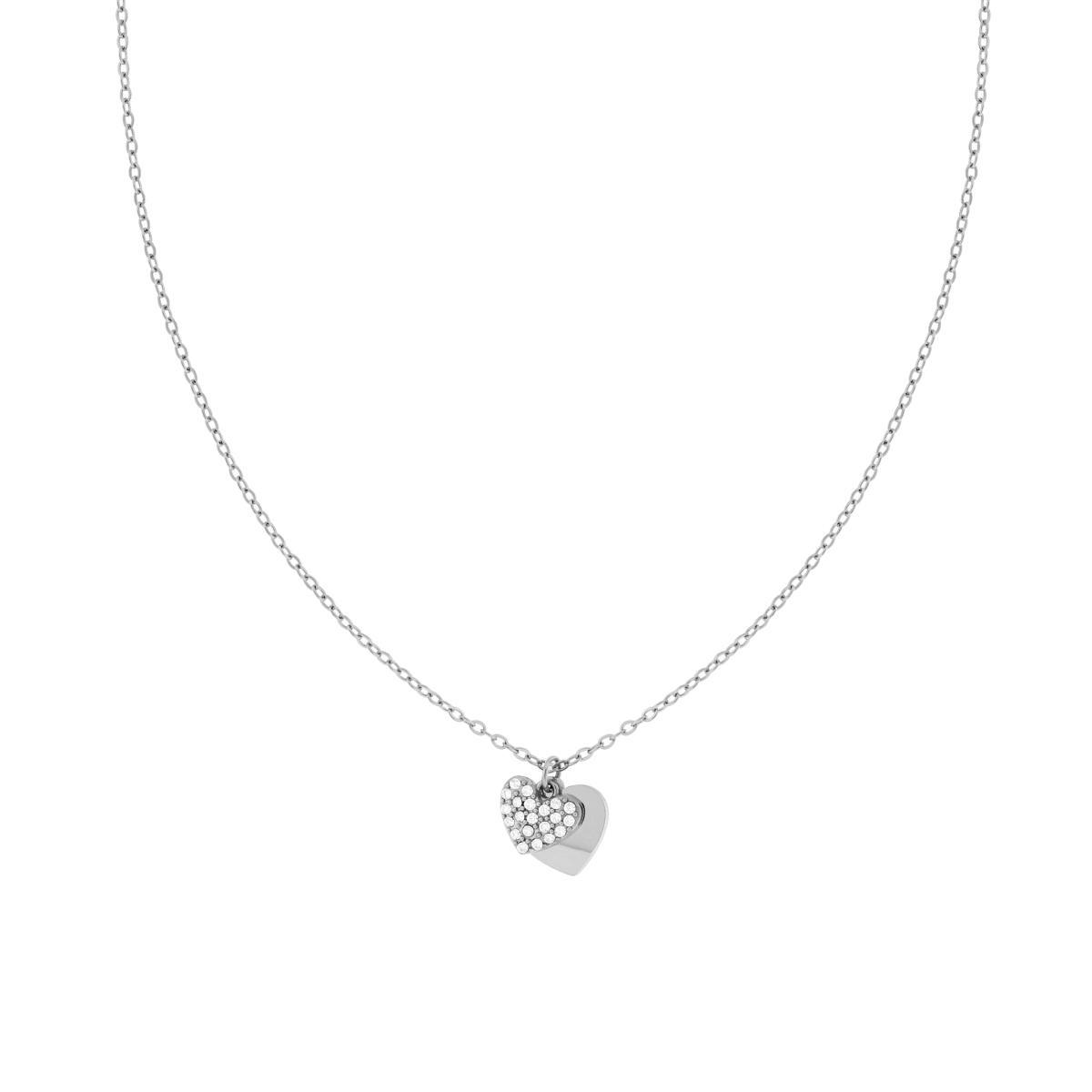 Collana Catena Forzatina Diamantata con Cuori e Crystal Bianchi in ACCIAIO