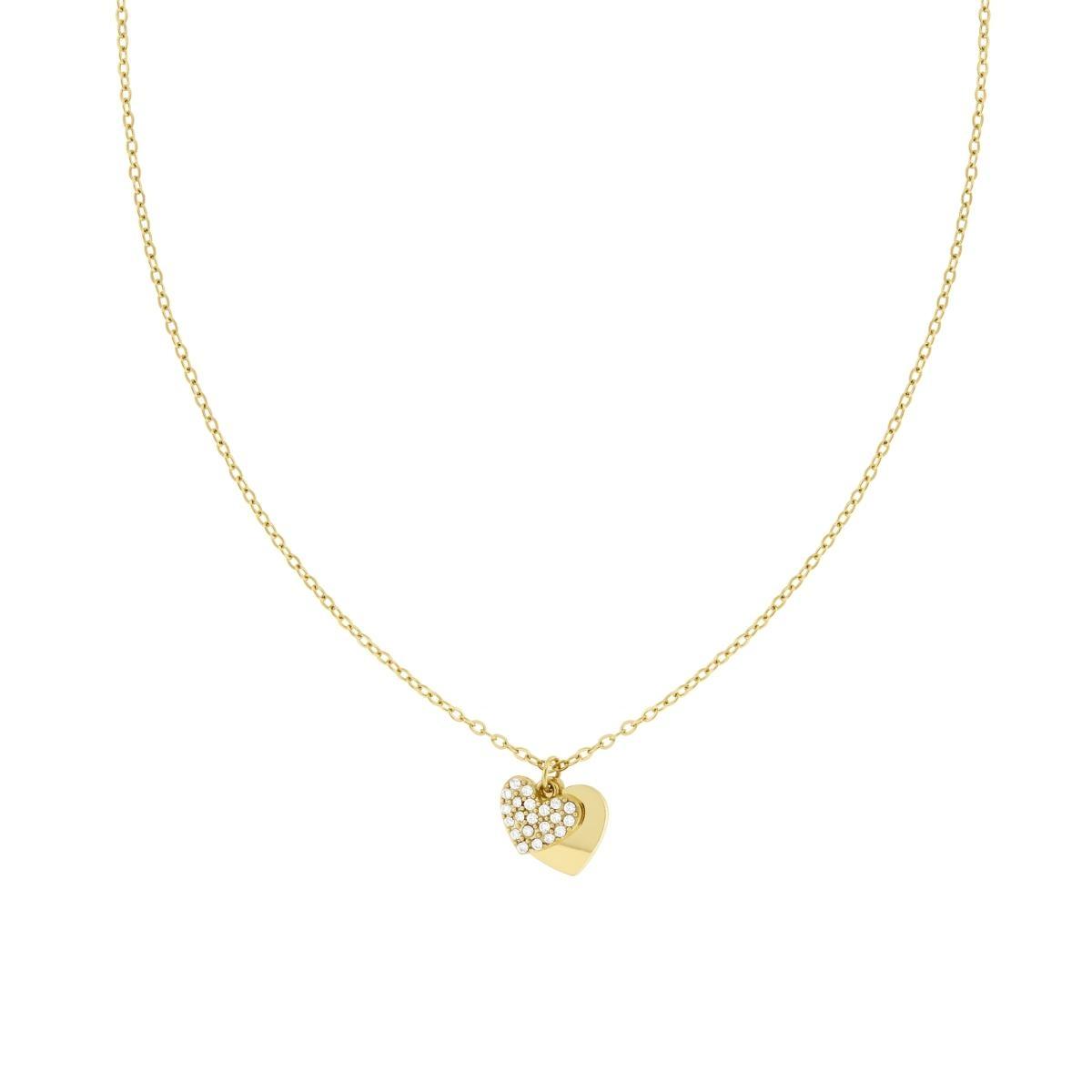 Collana Catena Forzatina Diamantata con Cuori e Crystal Bianchi in ACCIAIO colore Oro