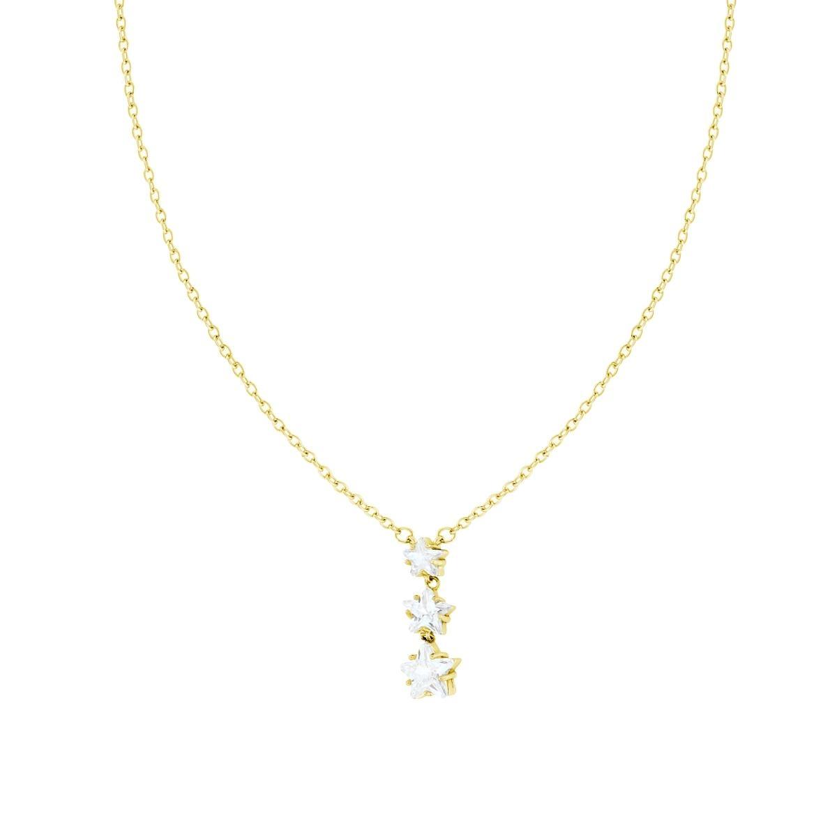 Collana Catena Forzatina Diamantata con Stelle Trilogy Crystal Bianchi in ACCIAIO e OTTONE colore Oro
